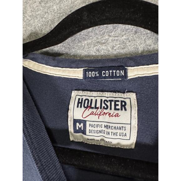 Hollister Shirt Men Medium Short Sleeve Blue Spell Out Preppy Academia Californi - Picture 2 of 6